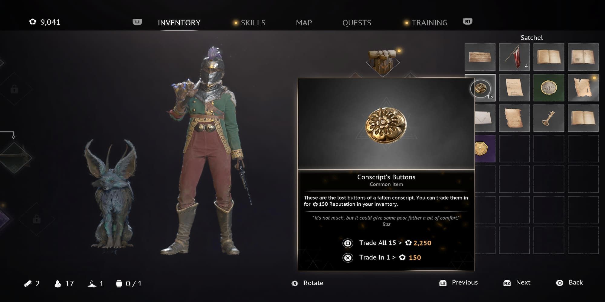 The Player Selling Conscript's Buttons In The Inventory 