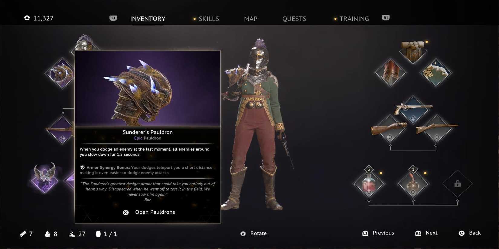 The Sunderer's Pauldron In The Inventory 