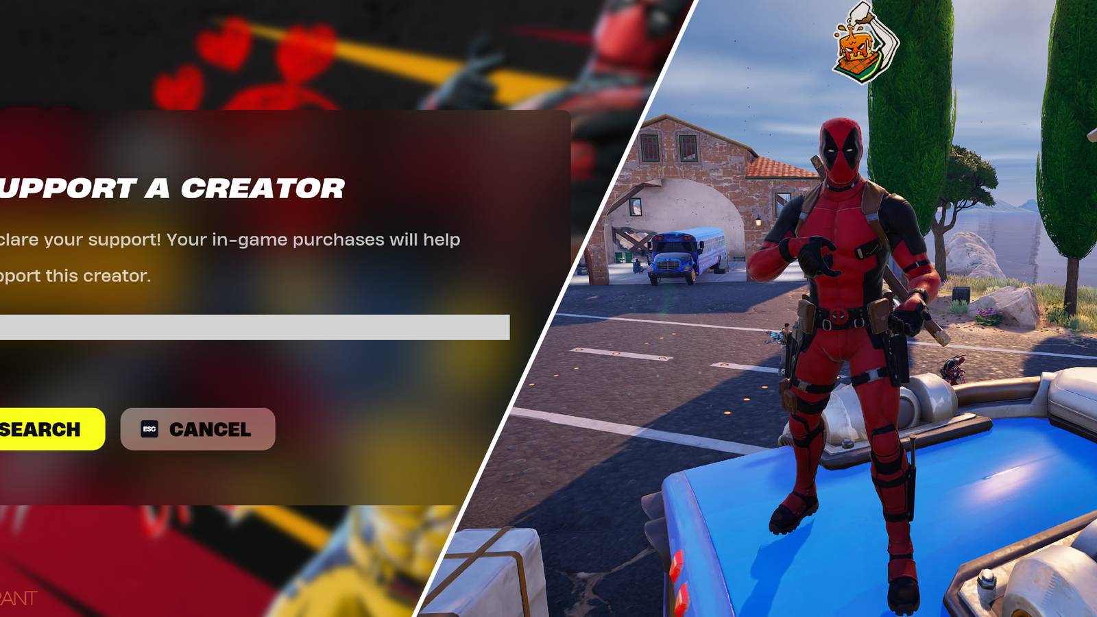 Split-image showcasing how to Support A Creator along with the Giddy Syrup Emoticon