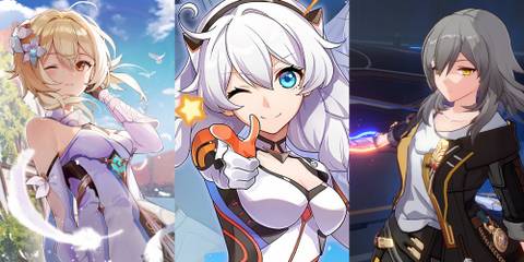 Lumine from Genshin Impact, Kiana from Honkai Impact 3rd and Trailblazer from Honkai: Star Rail