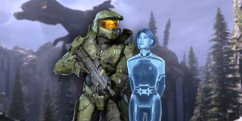 Master Chief and the Weapon AI standing aside eachother on Halo ring