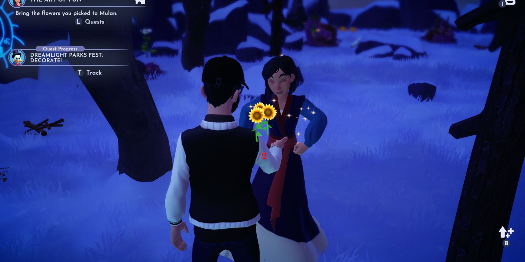 giving flowers to mulan dreamlight valley
