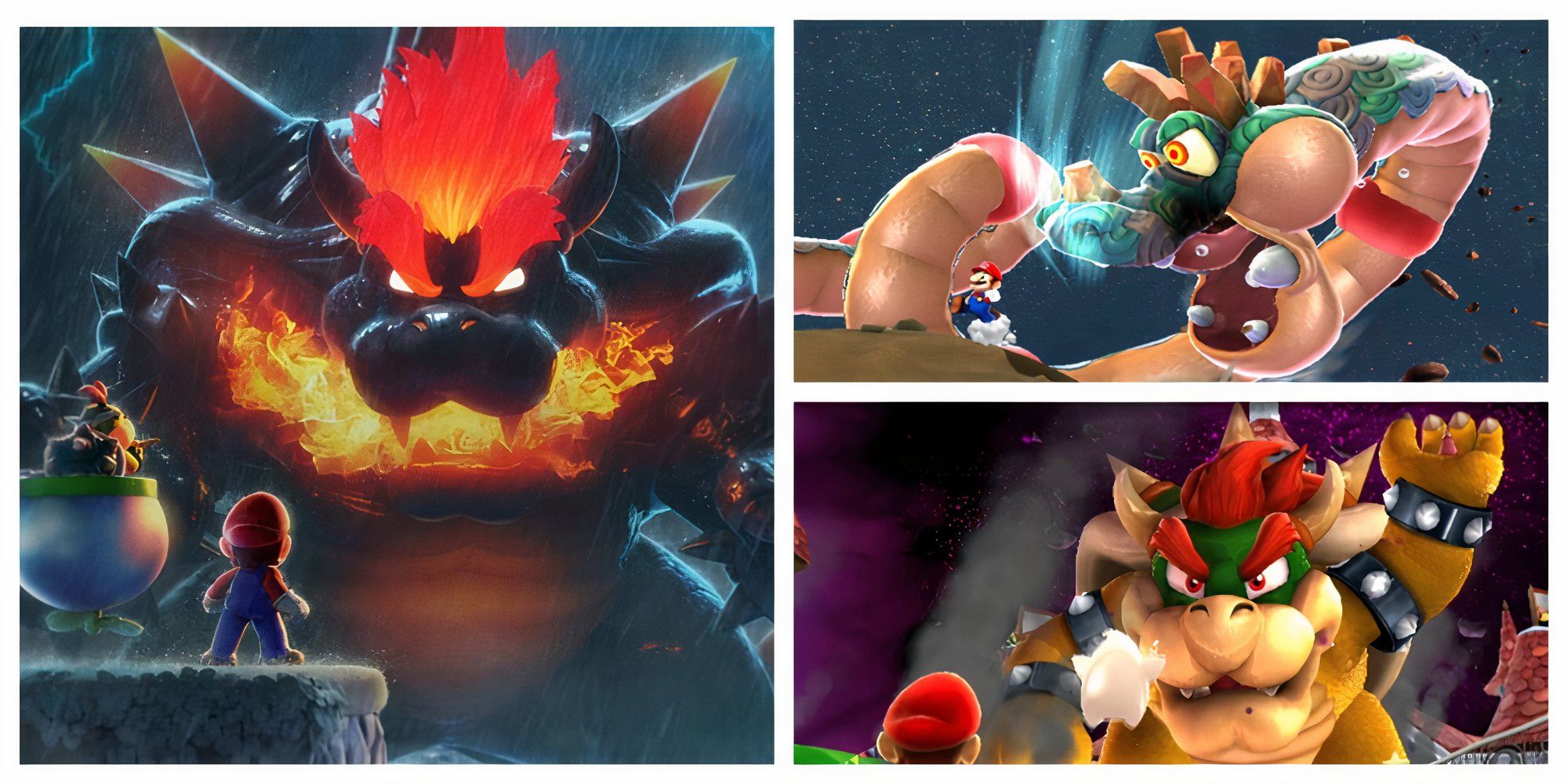 Gobblegut, Fury Bowser and Galaxy 2 Giant Bowser fighting Mario