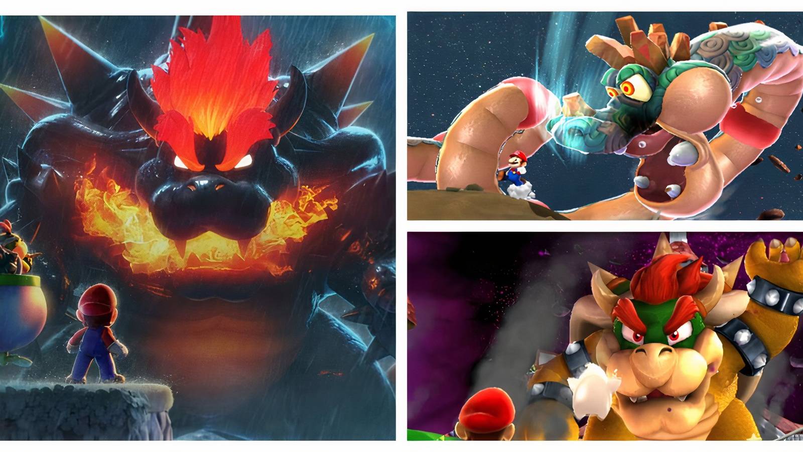 Gobblegut, Fury Bowser and Galaxy 2 Giant Bowser fighting Mario