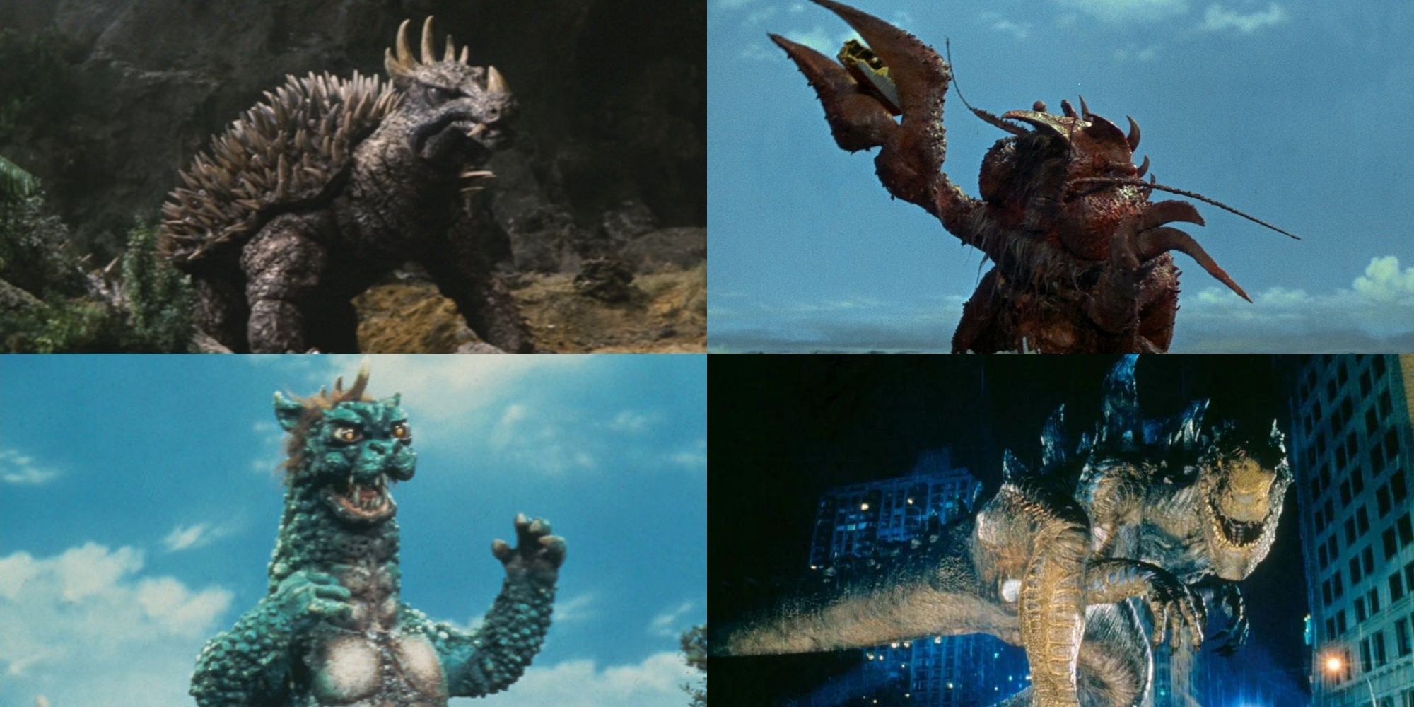 A collage of some the weakest kaiju in the Godzilla franchise: Anguirus, Ebirah, Gabara and Zilla.