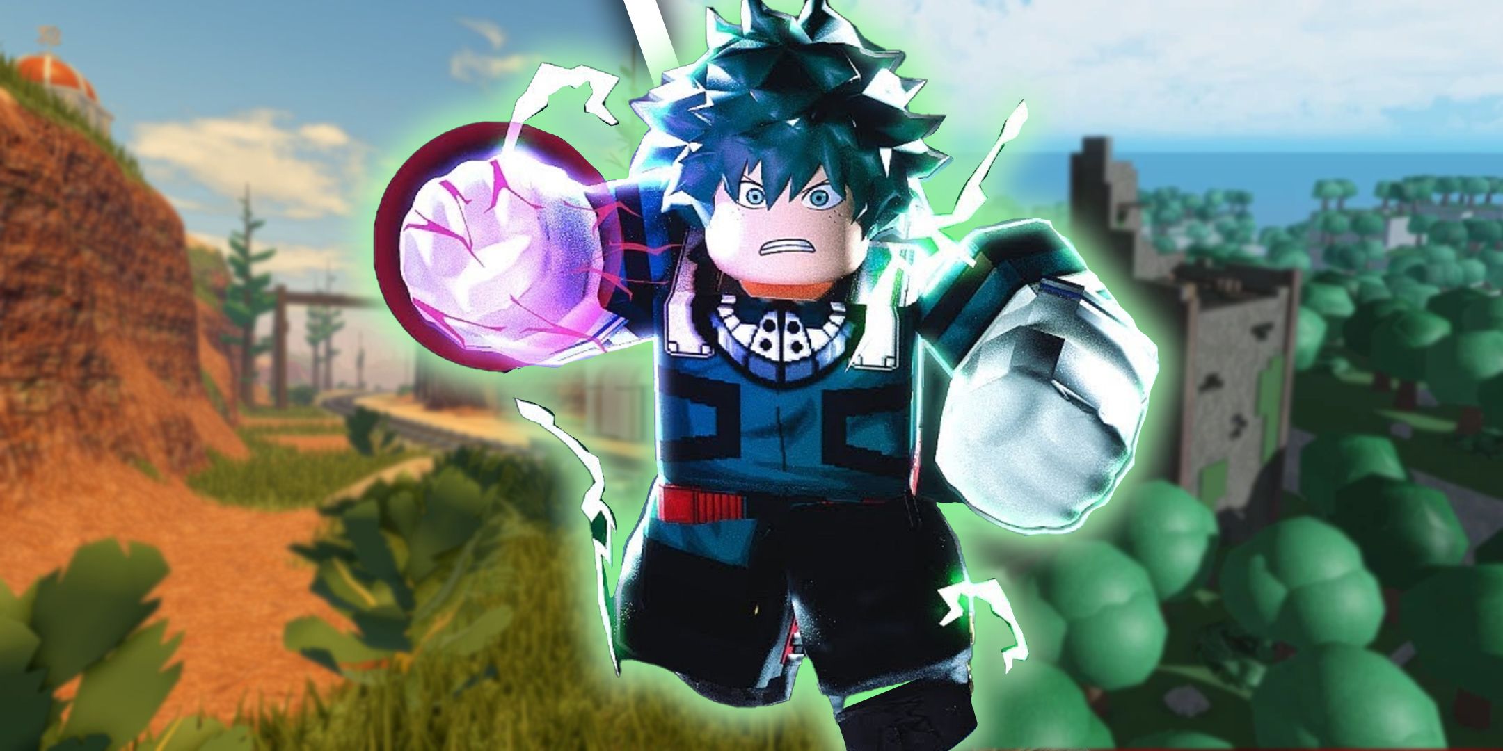 Roblox character with superpowers charging up in the air.