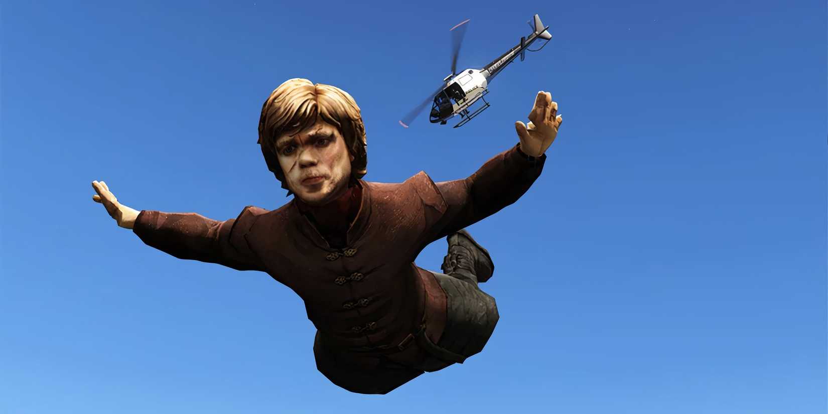 Grand Theft Auto 5 Game Of Thrones Pack Mod, Tyrion Lannister jumping out of helicopter