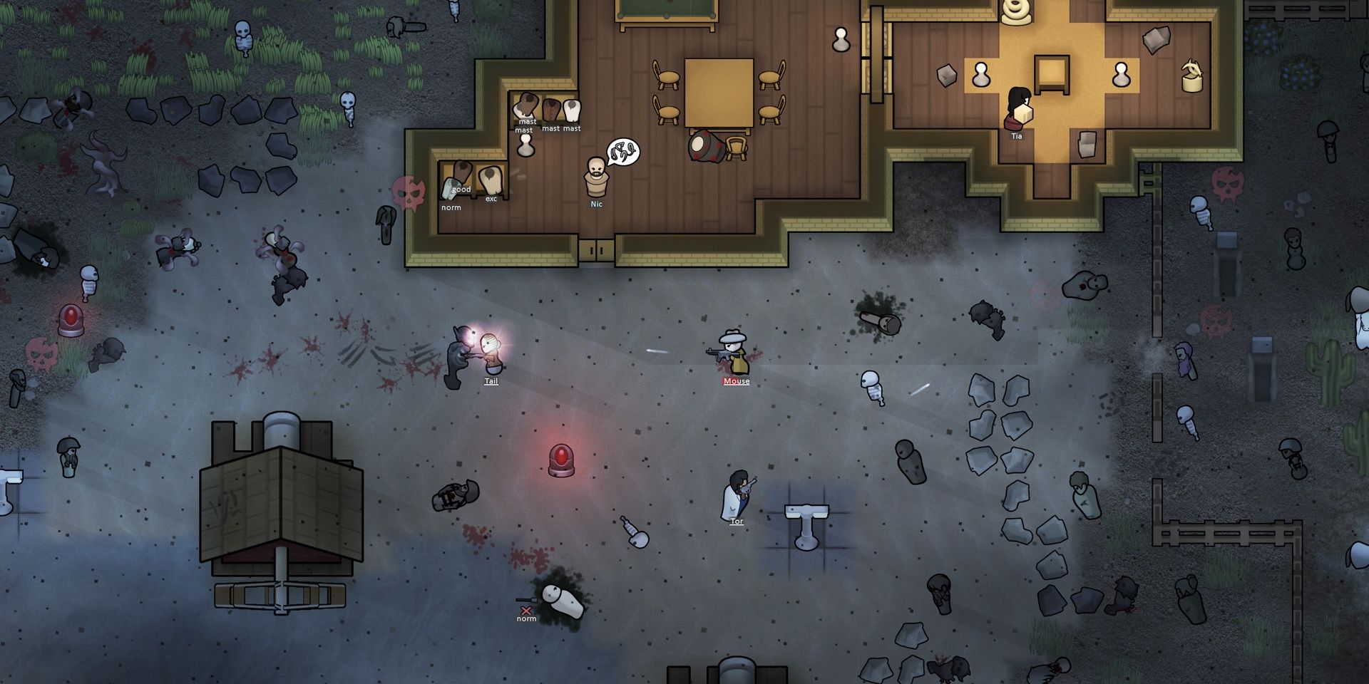 Wood base colonists fighting in RimWorld