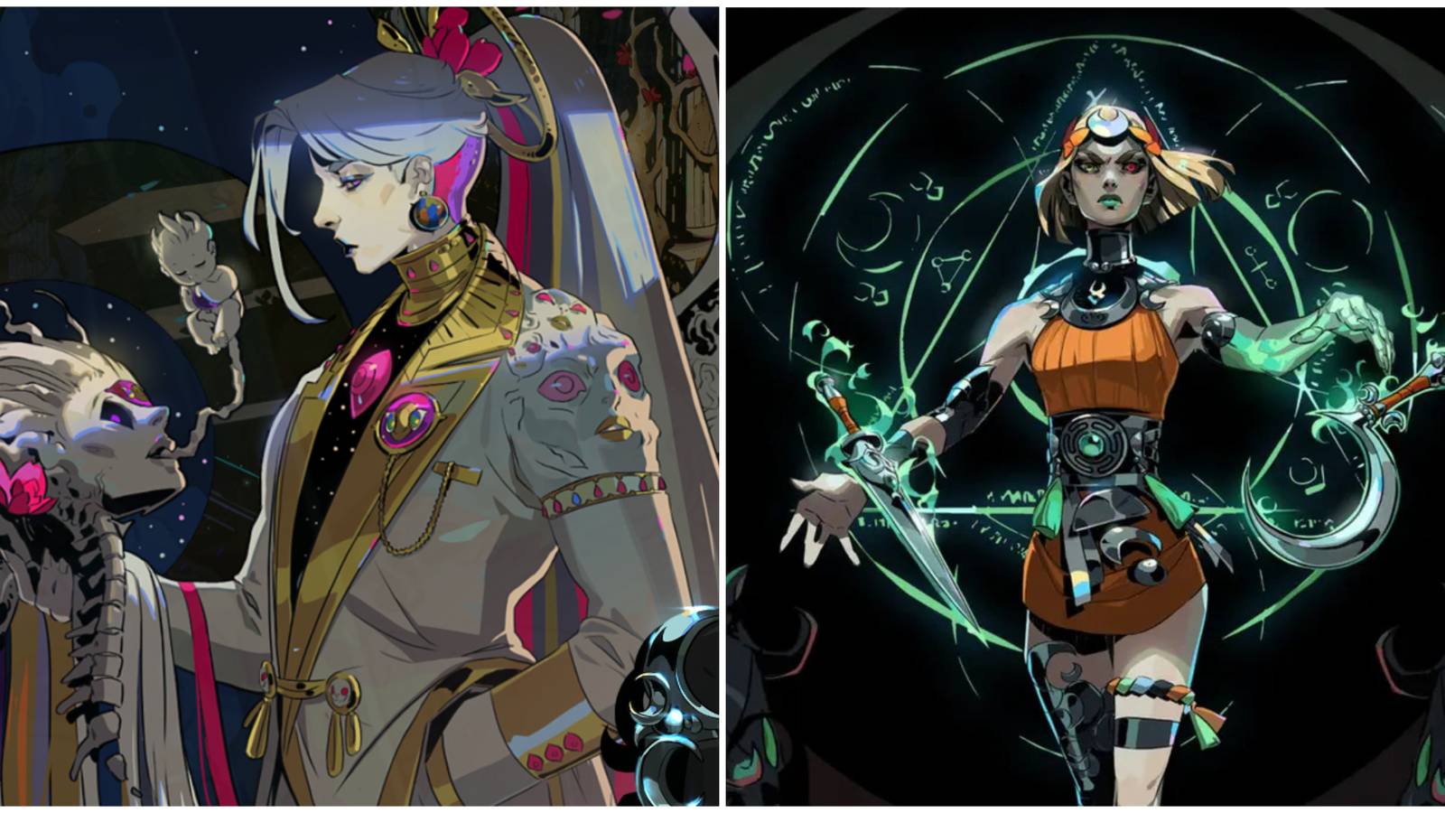images of characters in Hades 2 including Chaos and Melinoe