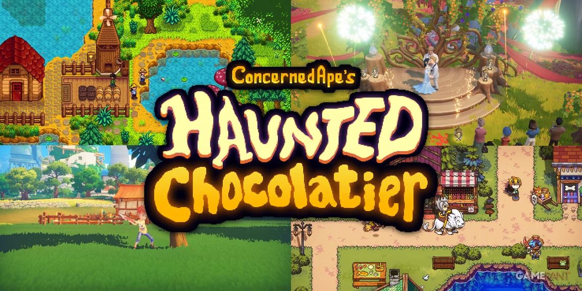 haunted-chocolatier-logo-over-four-different-farming-sims