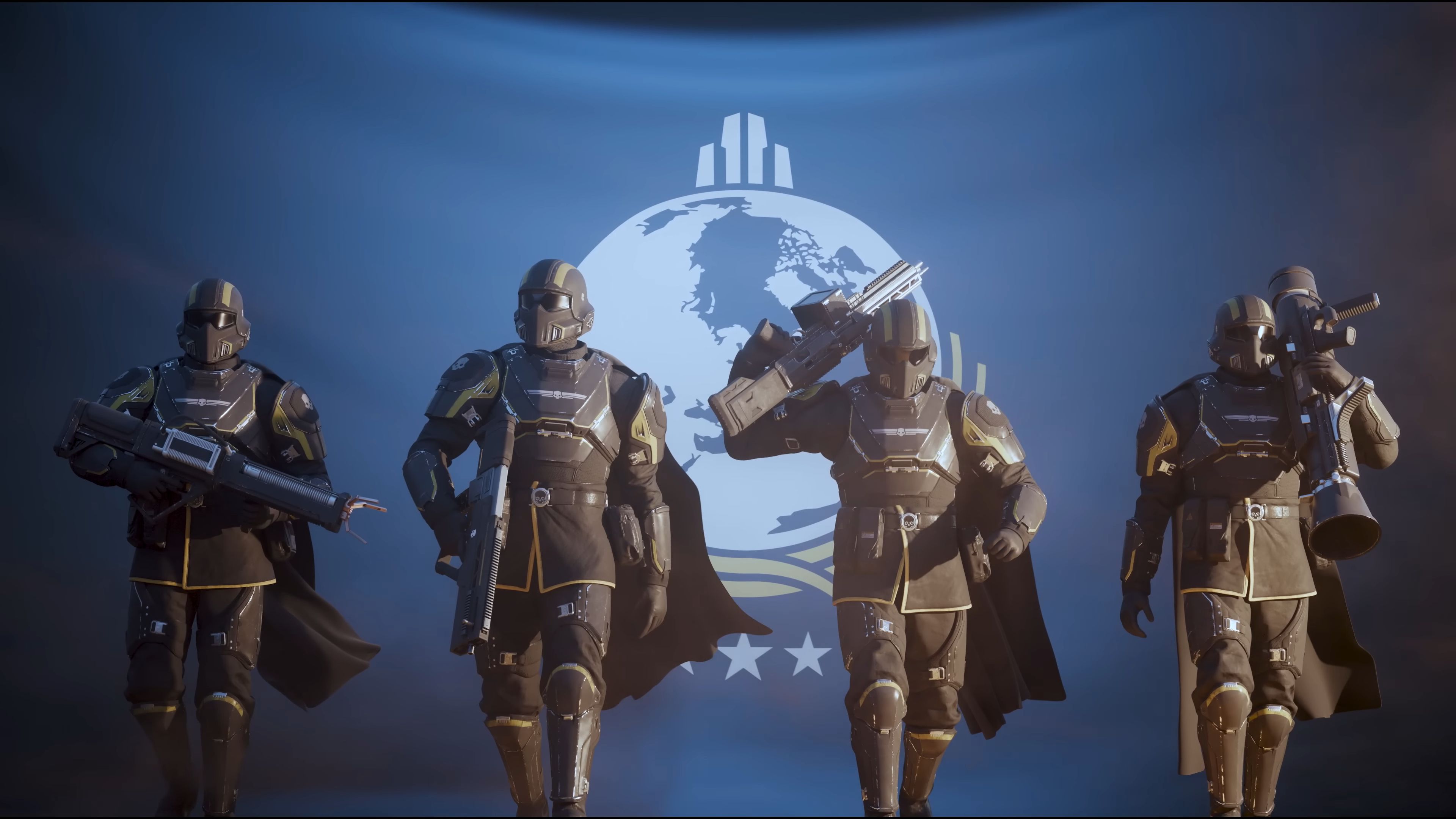 A full squad of Helldivers in the Helldivers 2 release trailer