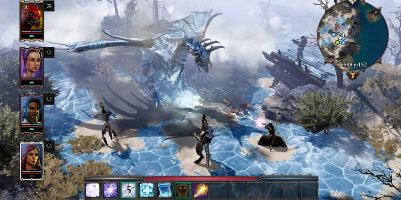 Heroes confront an ice dragon in Divinity Original Sin 2