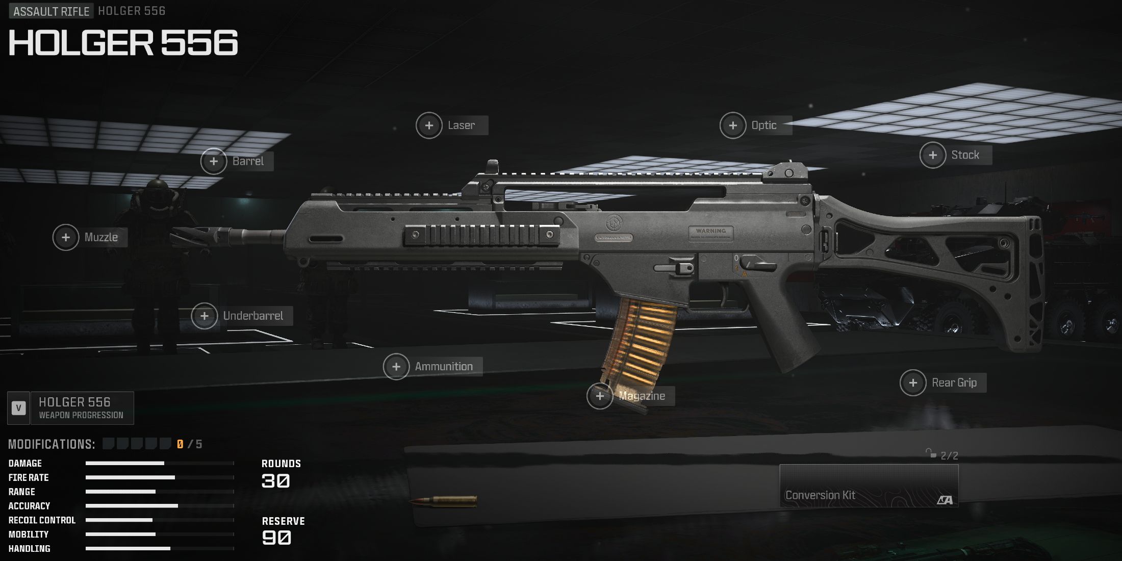 Screenshot showcasing the Holger 556 in the Gunsmith for Modern Warfare 3 and Warzone 