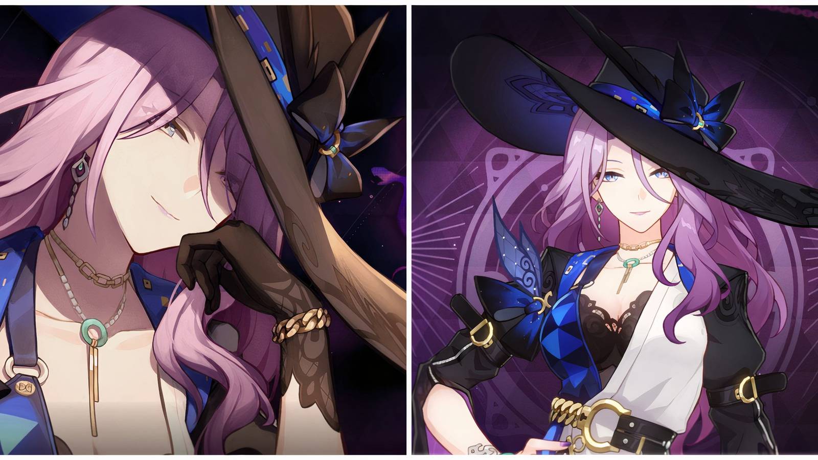 Split image of Jade in the Lady Bonajade Handbook web event in Honkai Star Rail