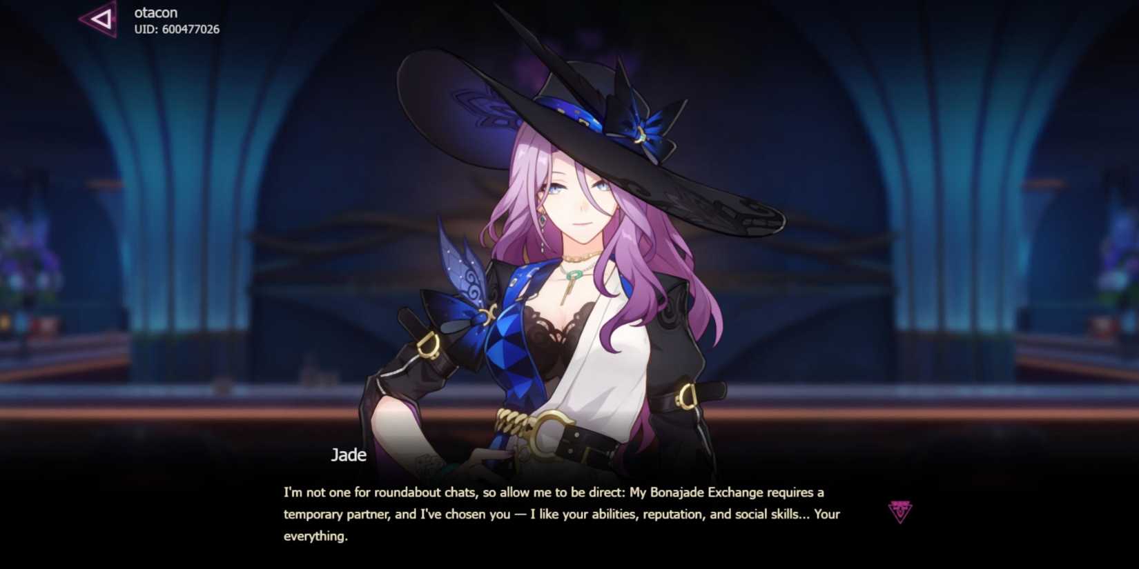 Image of Jade introducing the Lady Bonajade Handbook in Honkai Star Rail