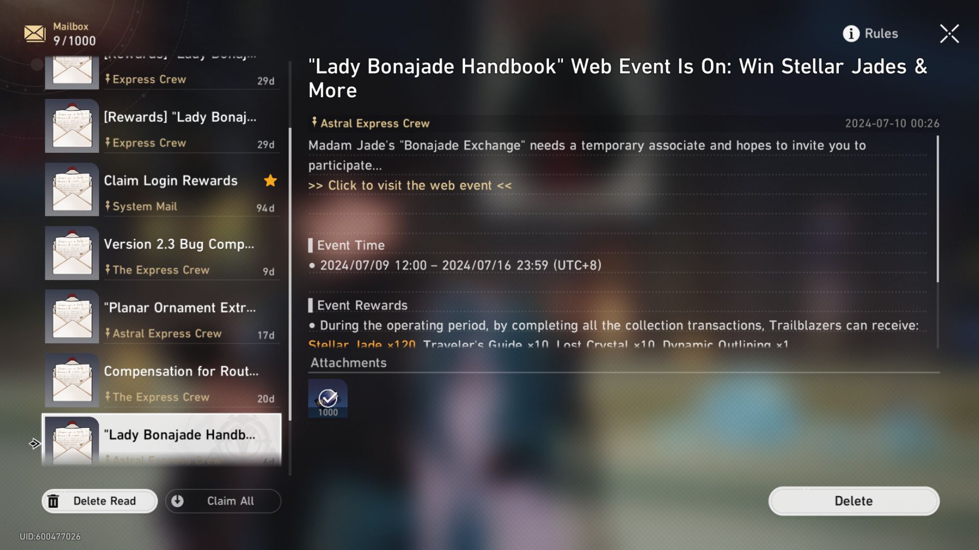 Honkai: Star Rail - Lady Bonajade Handbook Event Guide