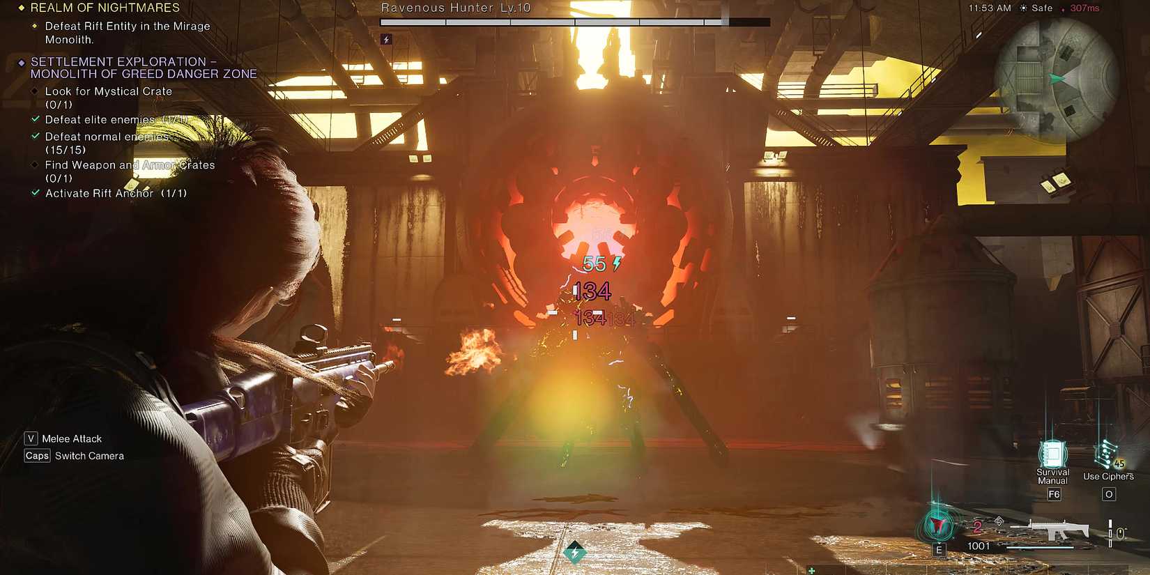 Screenshot showcasing how to deal critical damage to the Ravenous Hunter in Once Human 