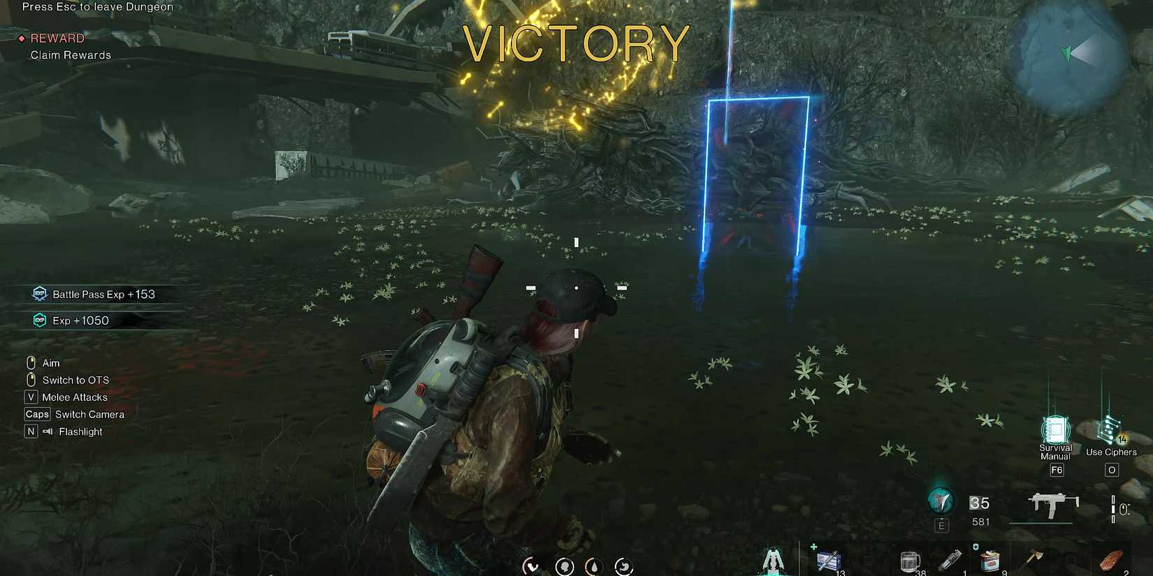 Screenshot showcasing how to get EXP by beating a Rift Entity in Once Human 