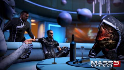 Commander Shepard partying in Mass Effect 3