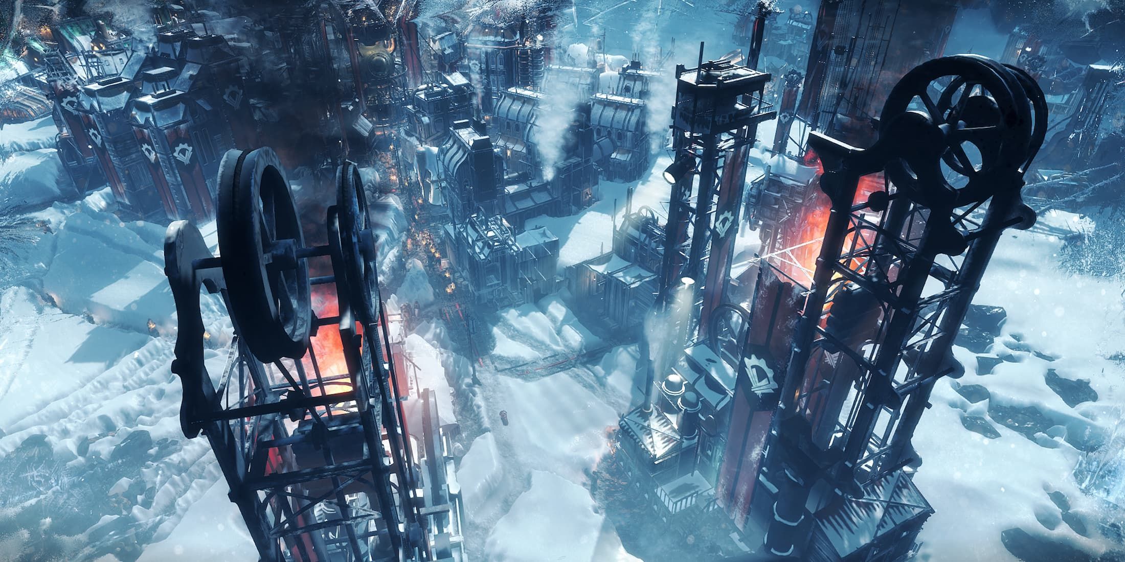 A city with advanced buildings in Frostpunk