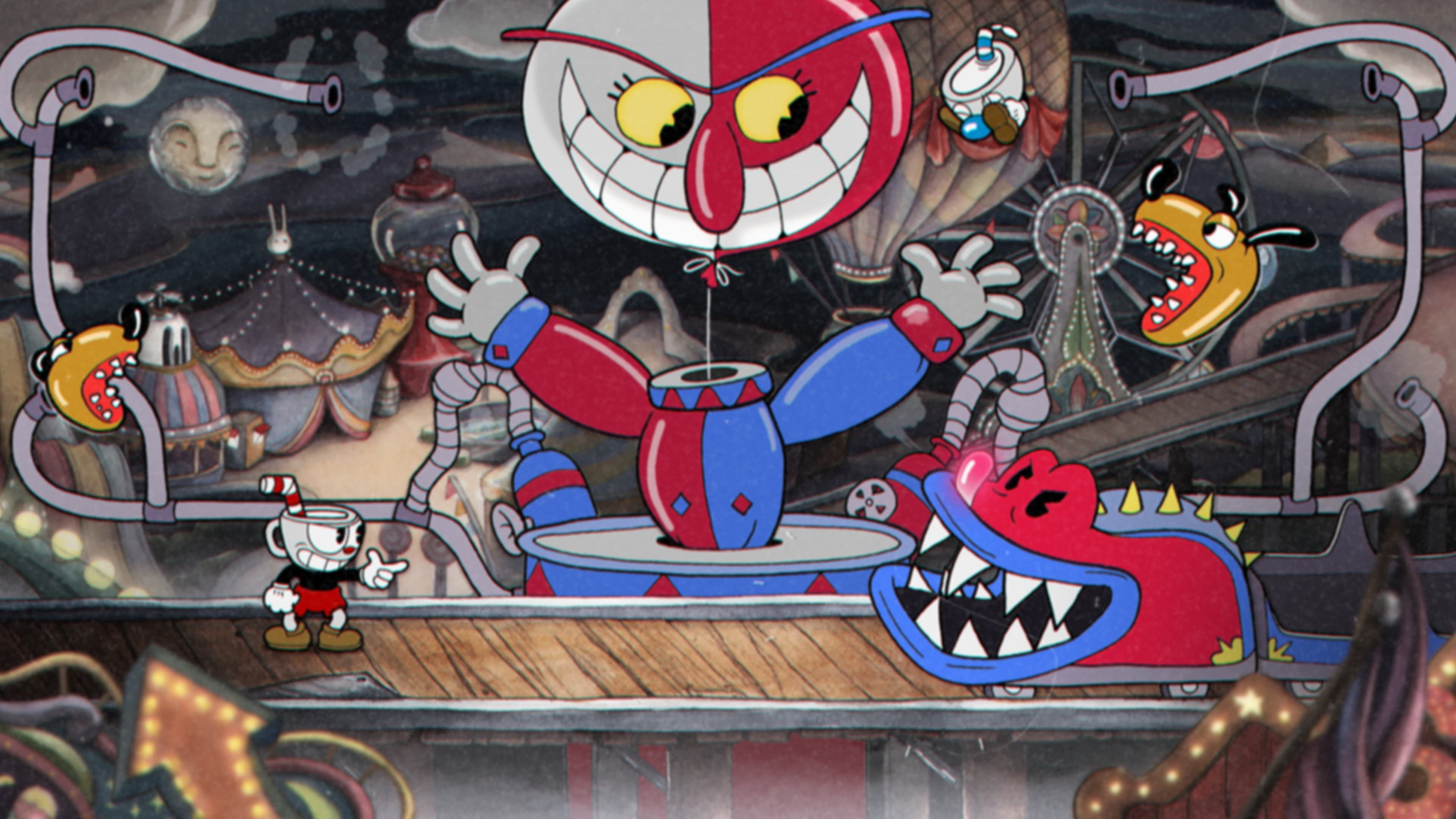 Still from a boss fight in Cuphead