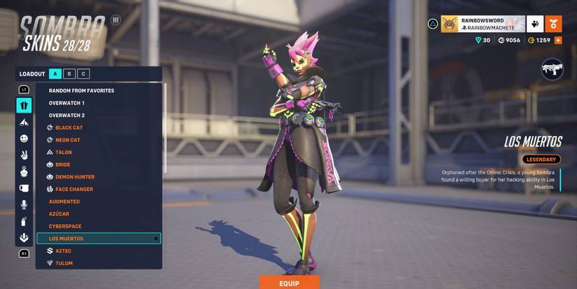 Sombra equipped with the Los Muertos skin in Overwatch 2 