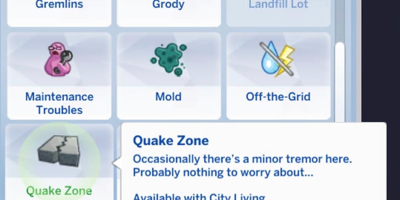 An image of the Quake Zone trait from The Sims 4 