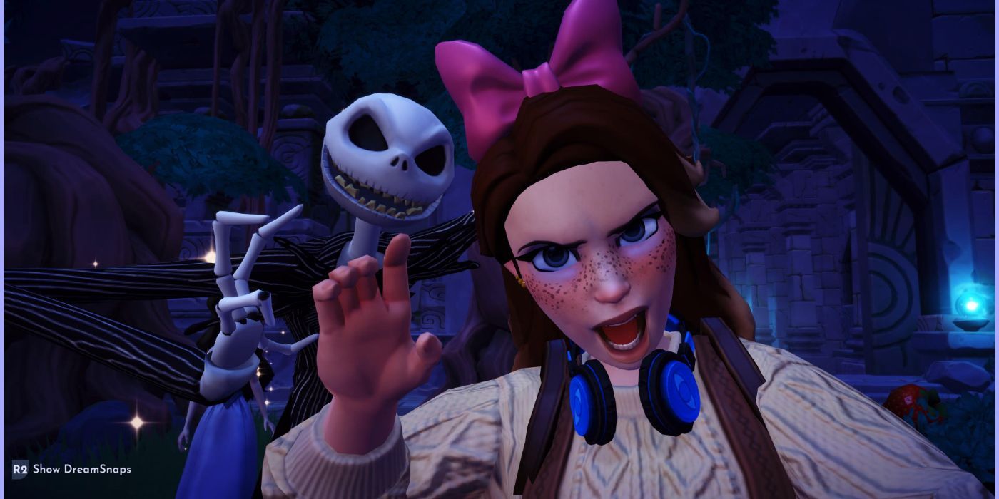 An image of the player character and Jack Skellington from Disney Dreamlight Valley