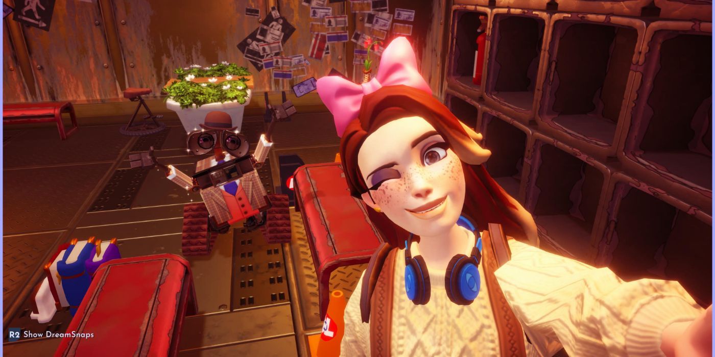 An image of the player character and WALL-E from Disney Dreamlight Valley