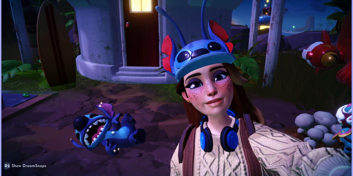 An image of the player character and Stitch from Disney Dreamlight Valley