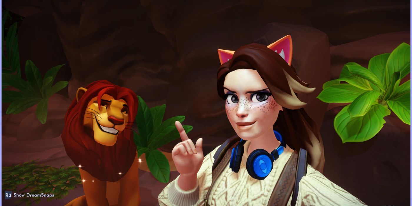 An image of the player character and Simba from Disney Dreamlight Valley