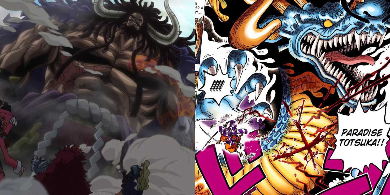 Kaido's introduction in the anime and Oden scars Kaido in the manga.