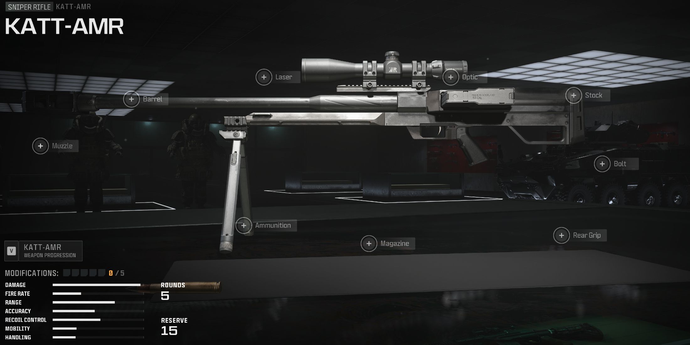 Screenshot showcasing the KATT-AMR in the Gunsmith for Modern Warfare 3 and Warzone 