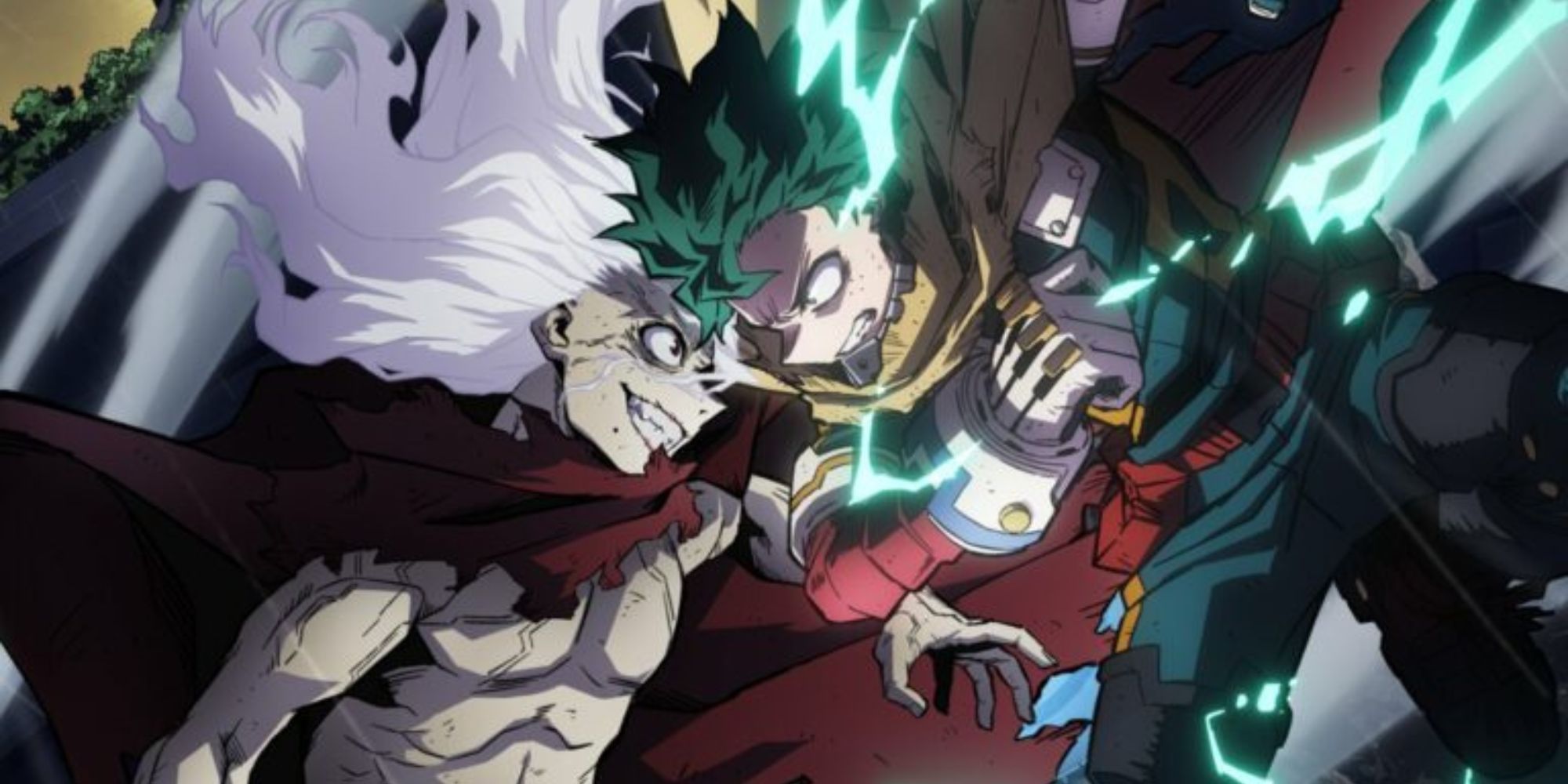 Key visual of Deku fighting Shigaraki in the anime.