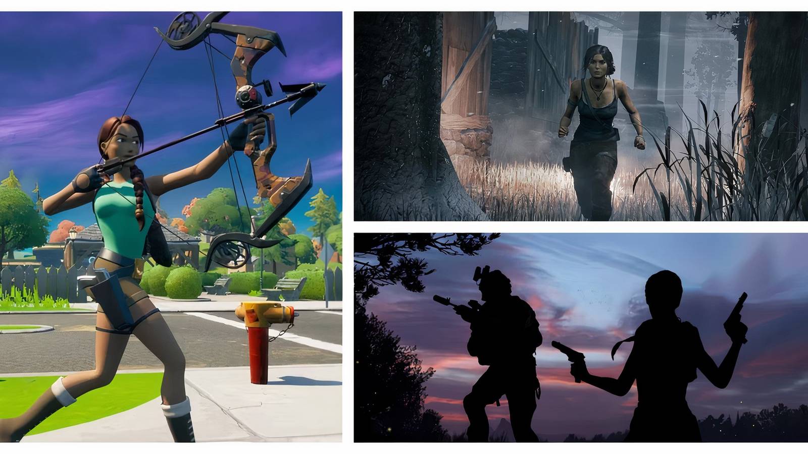 Lara Croft in Fortnite, dead by daylight and modern warfare 2