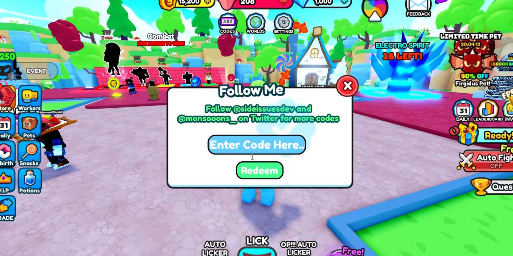 Lick Simulator the codes tab