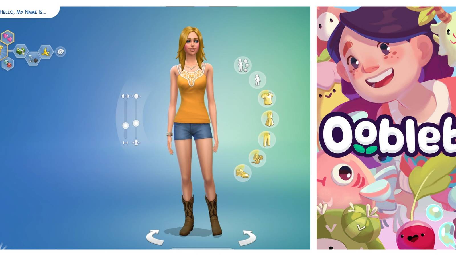 Sims 4 Character Creation (left) and Ooblets (right)