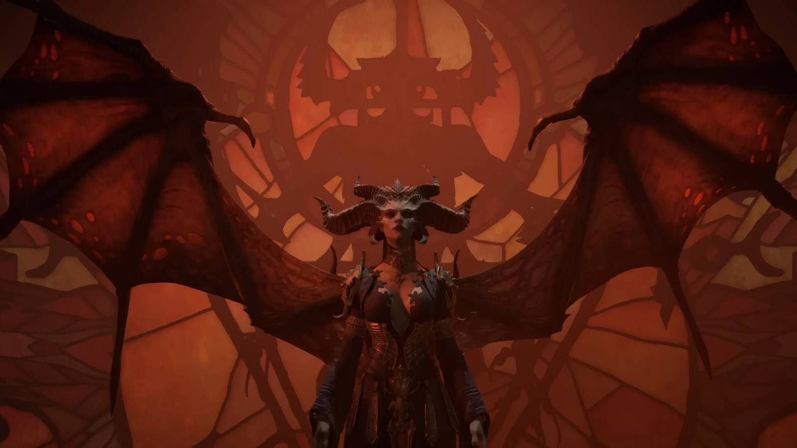 Lilith with her wings spread in Diablo 4