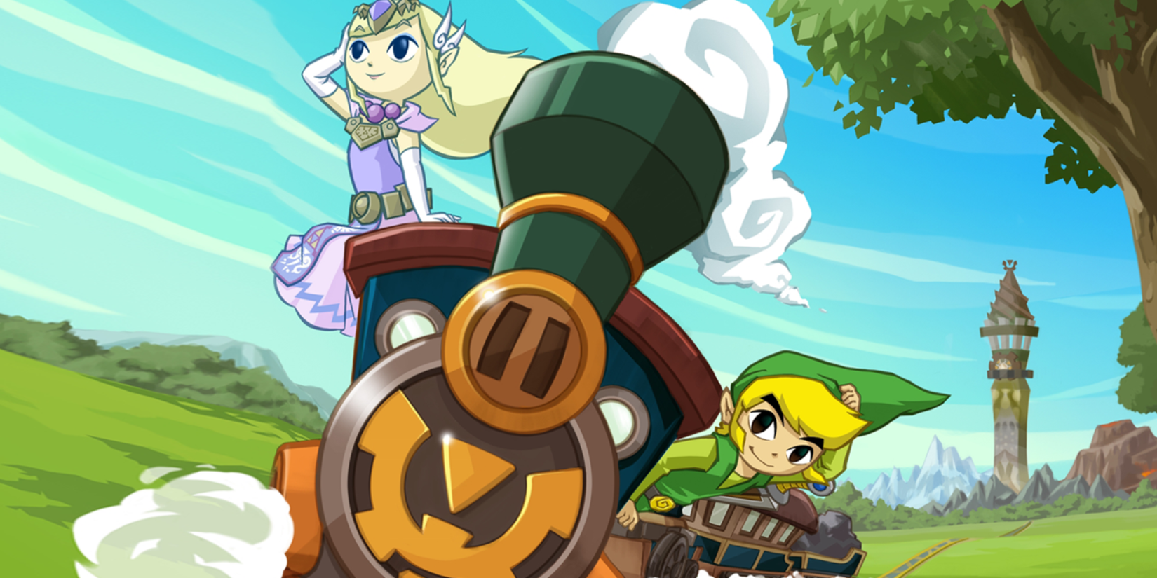 Link and Zelda on a train in Spirit Tracks