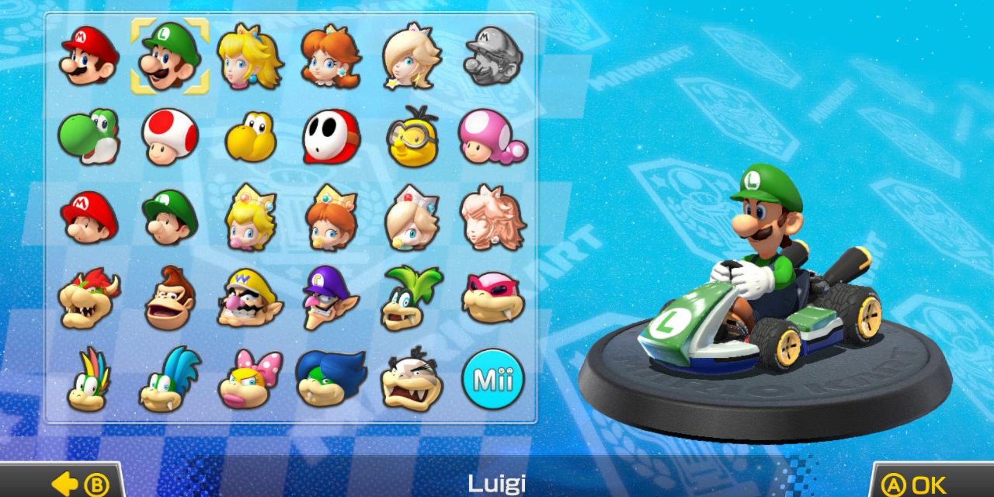 Luigi in the character select screen.