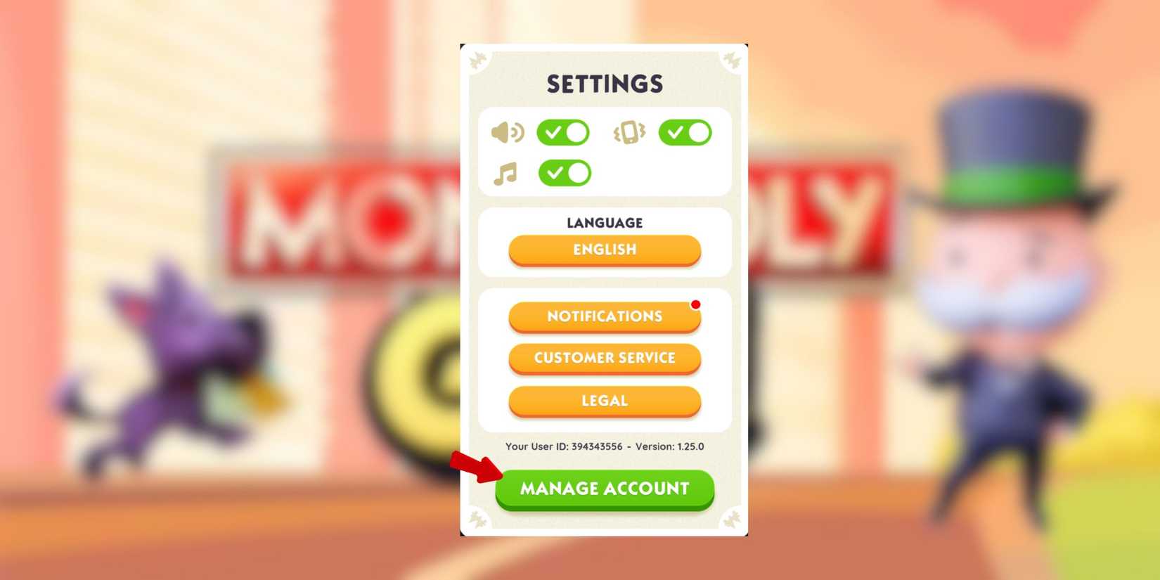 manage account option monopoly go