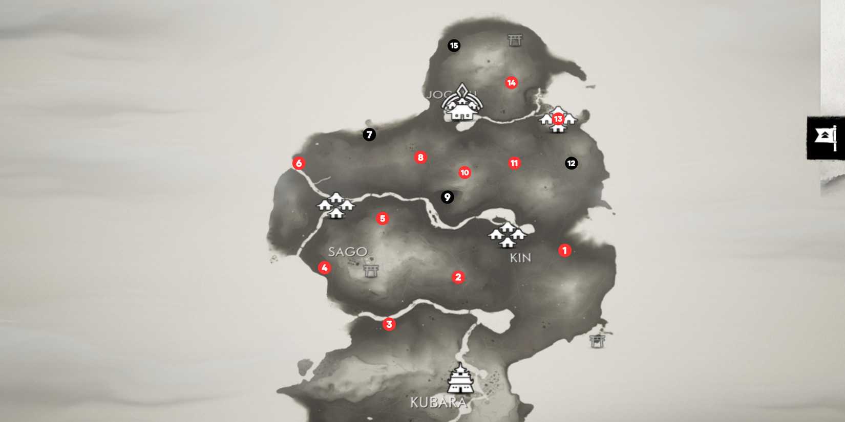 map showing all mongol camps in kamiagata in ghost of tsushima