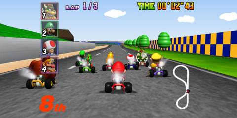 Gameplay screenshot of Mario Kart 64