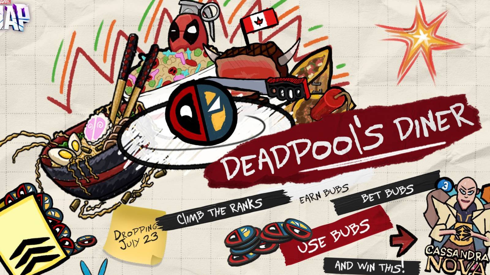 the cover art for marvel snap’s deadpool’s diner event.