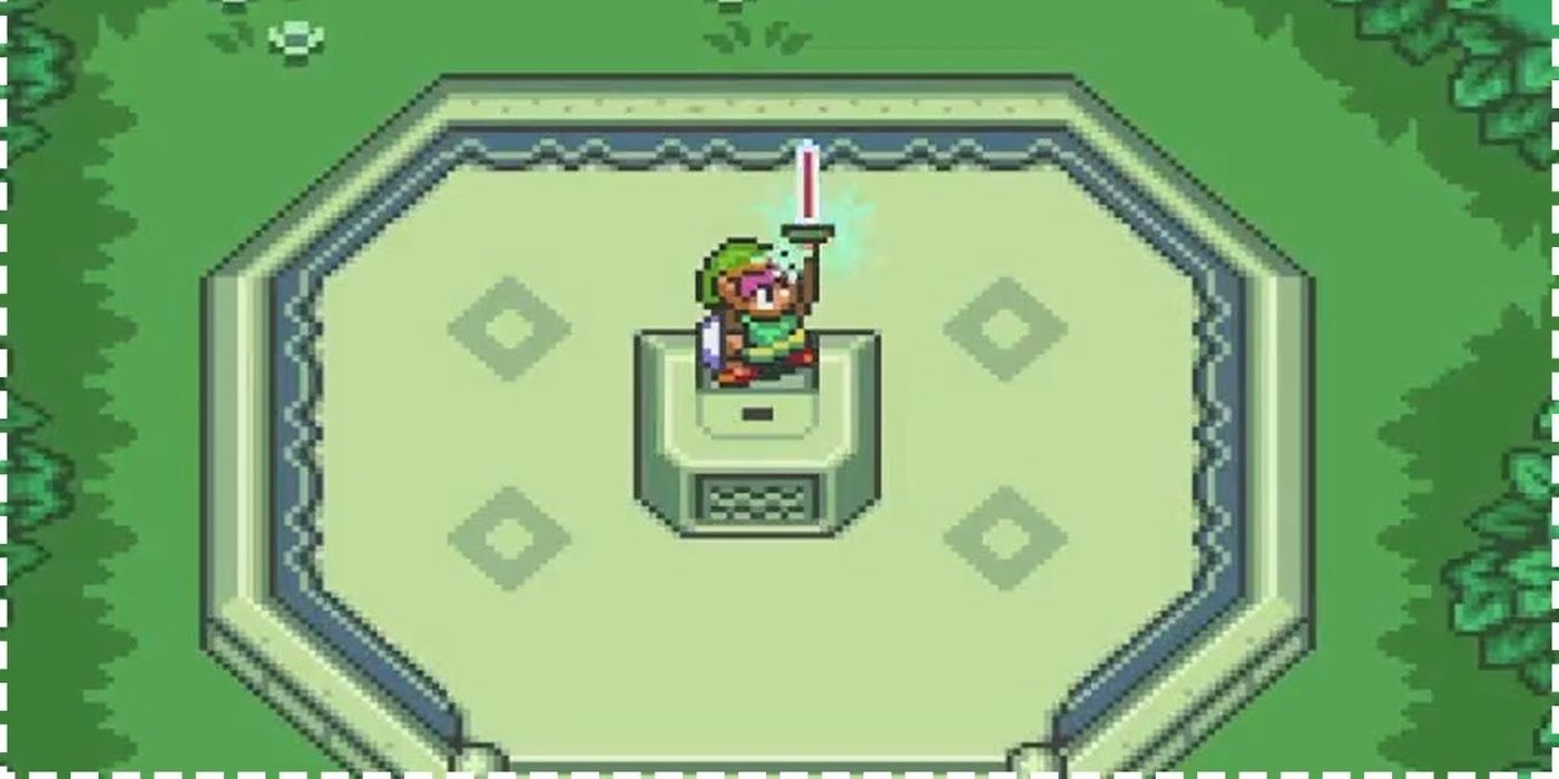 Link Holds The Master Sword in The Legend of Zelda A Link to the Past