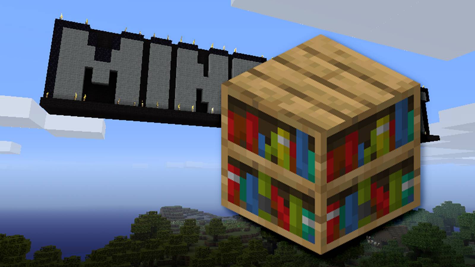 minecraft bookshelf block over logo