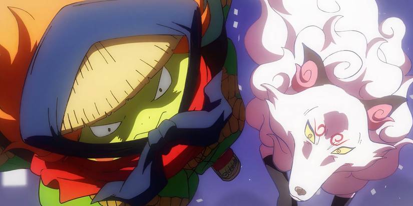 Kawamatsu and Onimaru leap to attack robbers together in a One Piece flashback.