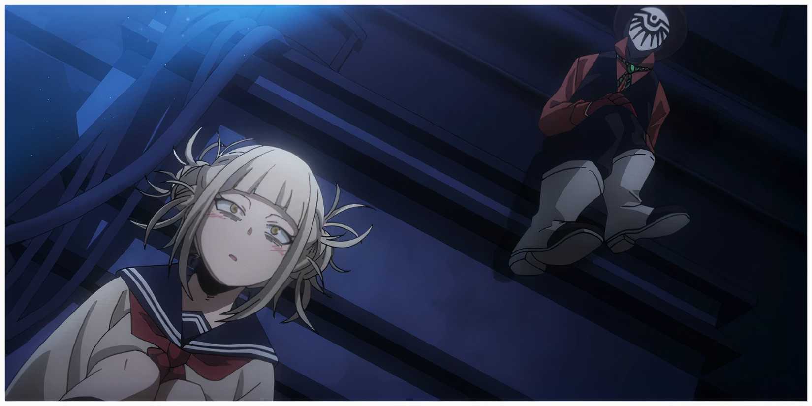 Mr Compress explainign how things work to Himiko Toga