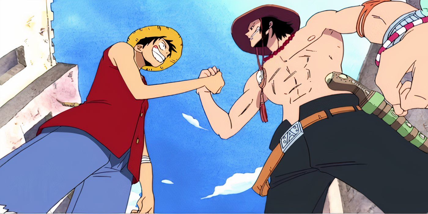 Luffy and Ace reunite in Arabasta and smile in One Piece.