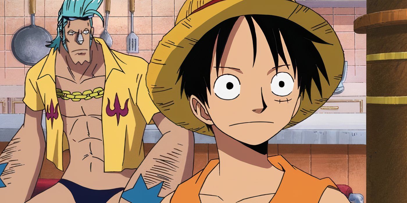 Luffy and Franky aboard the Thousand Sunny in One Piece.